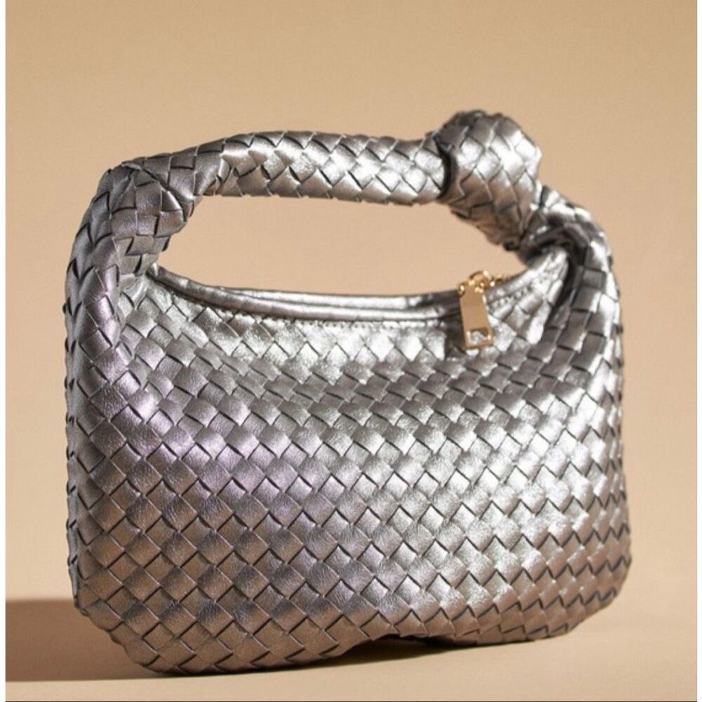 NWOT Anthropologie Melie Bianco Brigette Metallic Woven Texture Mini Satchel Bag
